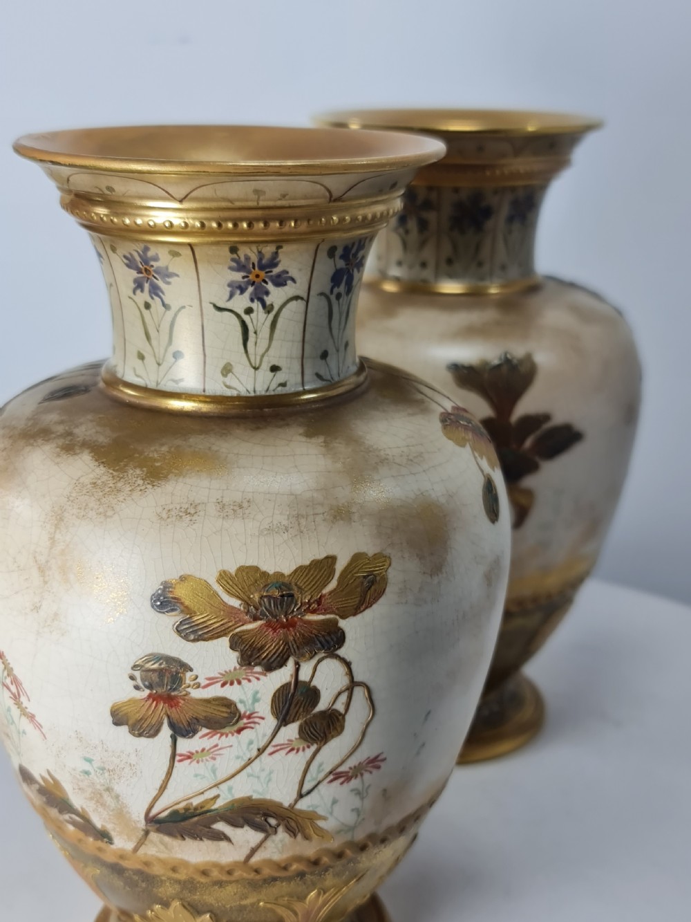 Beautiful Doulton Burslem Pair Faience Floral Vases c1900 View XXII