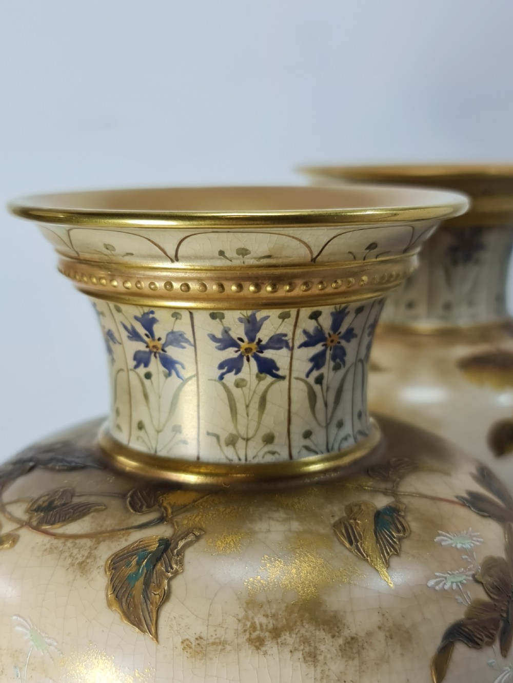 Beautiful Doulton Burslem Pair Faience Floral Vases c1900 View XXIII