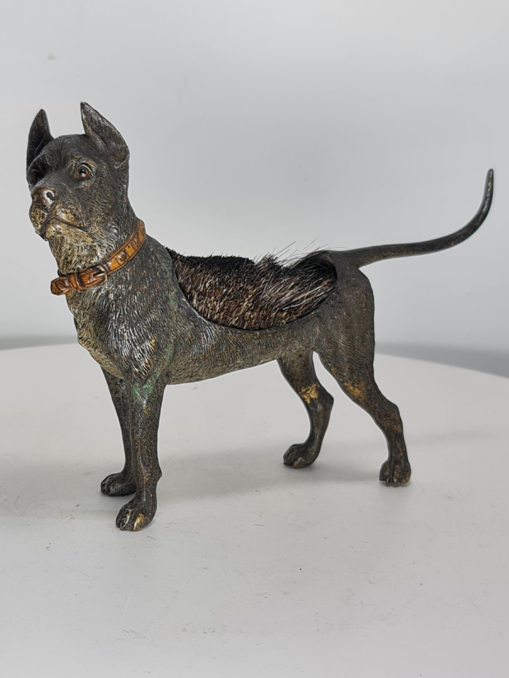 Fine Large 19thc Austrian Cold Painted Bronze Pen Wipe formed as a Hound 