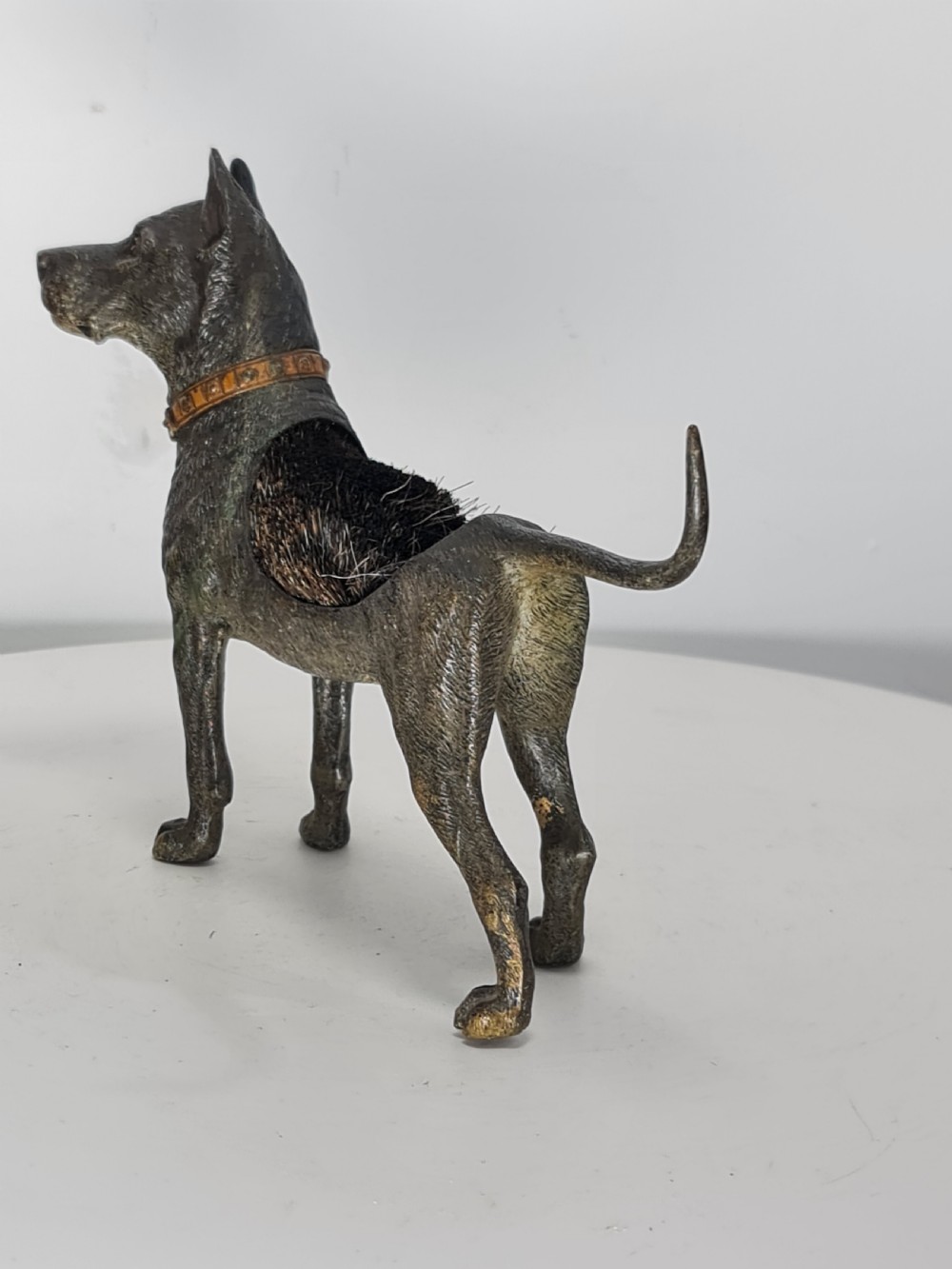 Fine Large 19thc Austrian Cold Painted Bronze Pen Wipe formed as a Hound  View V