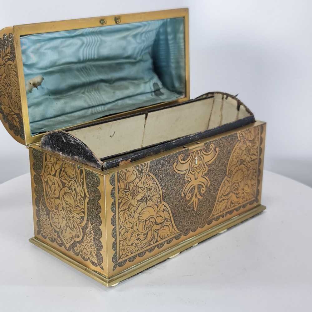 Super Quality Engraved Betjemann & Sons Brass Stationary Domed Box with Hinged Lid c1880 View II