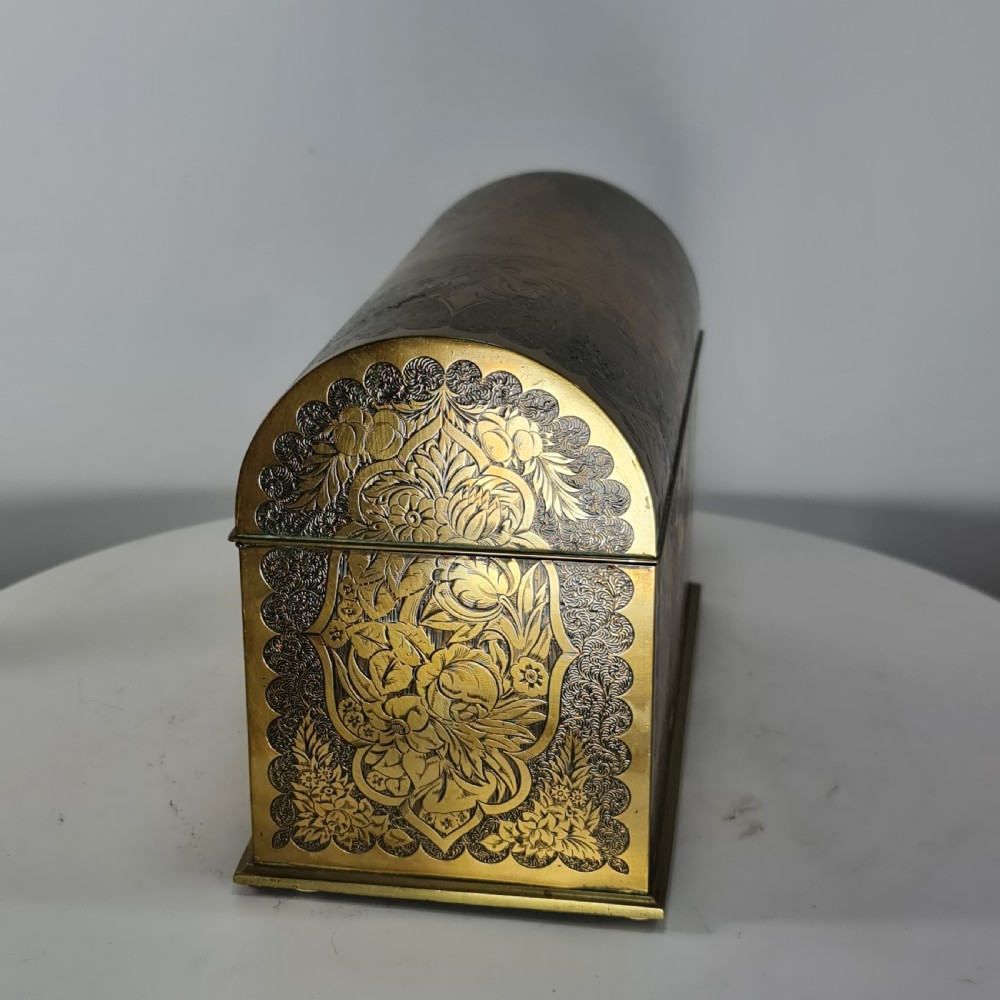Super Quality Engraved Betjemann & Sons Brass Stationary Domed Box with Hinged Lid c1880 View III