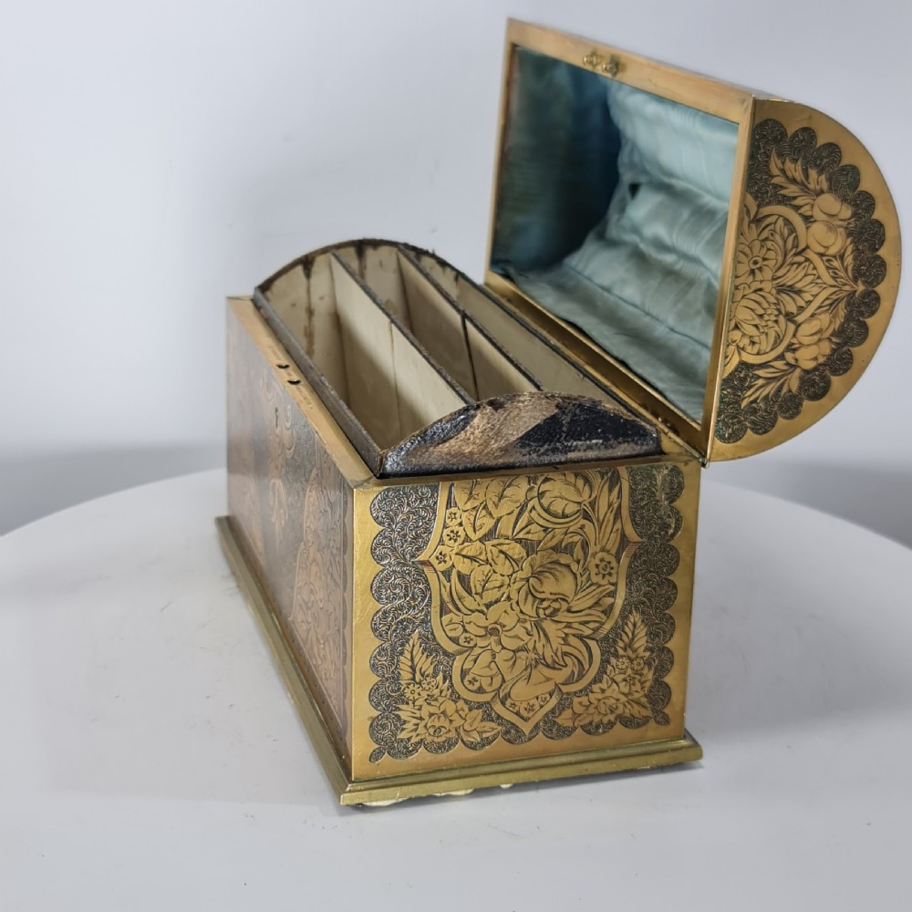 Super Quality Engraved Betjemann & Sons Brass Stationary Domed Box with Hinged Lid c1880 View V