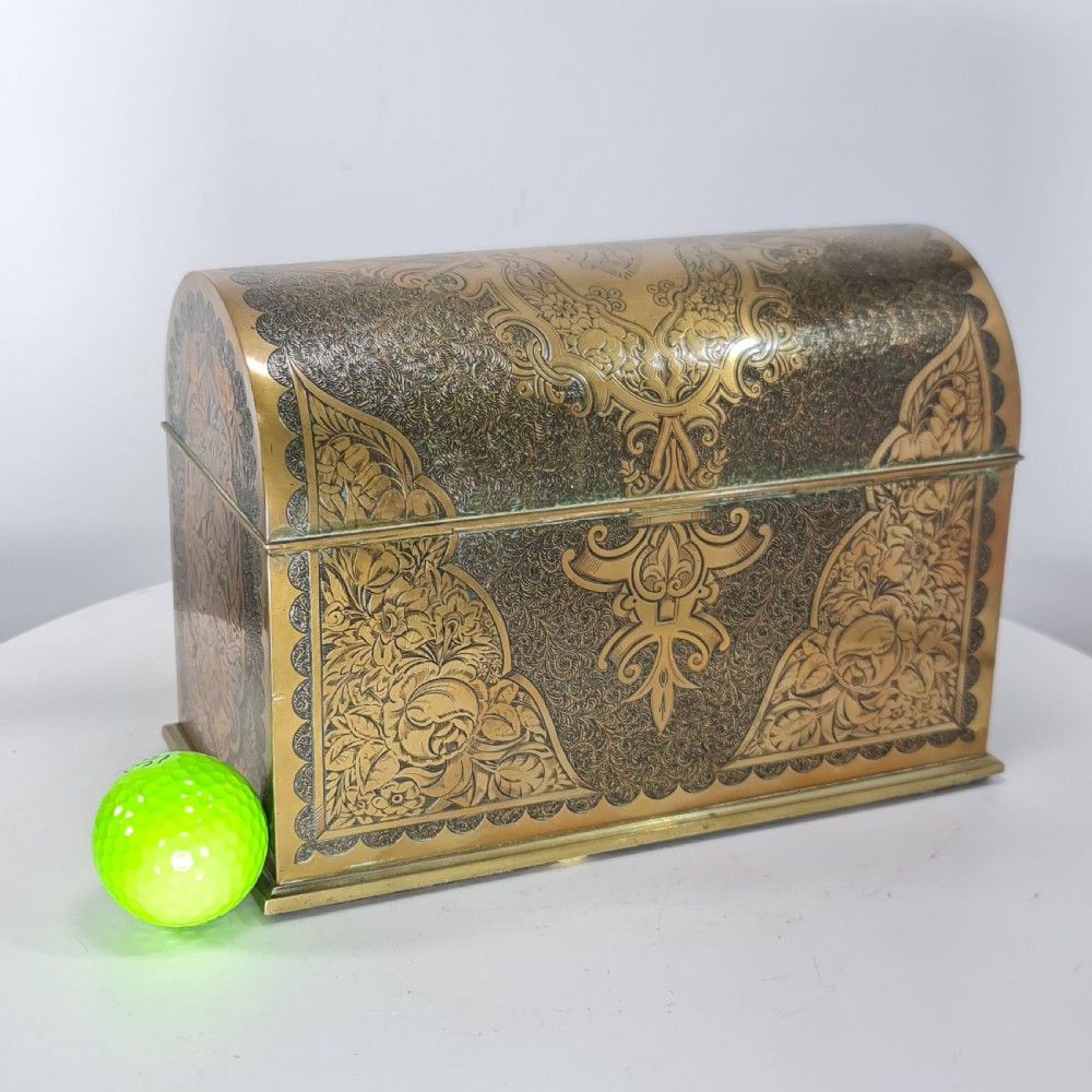 Super Quality Engraved Betjemann & Sons Brass Stationary Domed Box with Hinged Lid c1880 View X