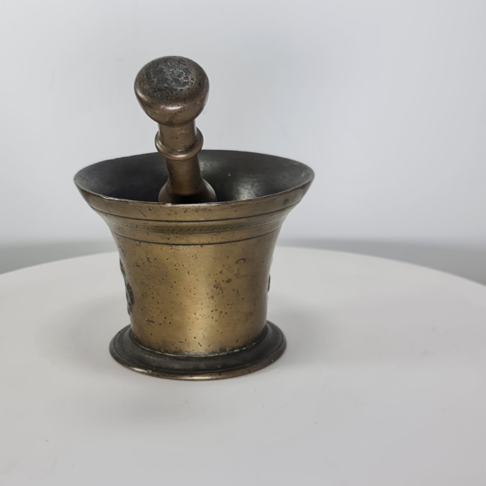 Fabulous 18thc Bronze Mortar and Pestle with Fleur De Lys Design View IV