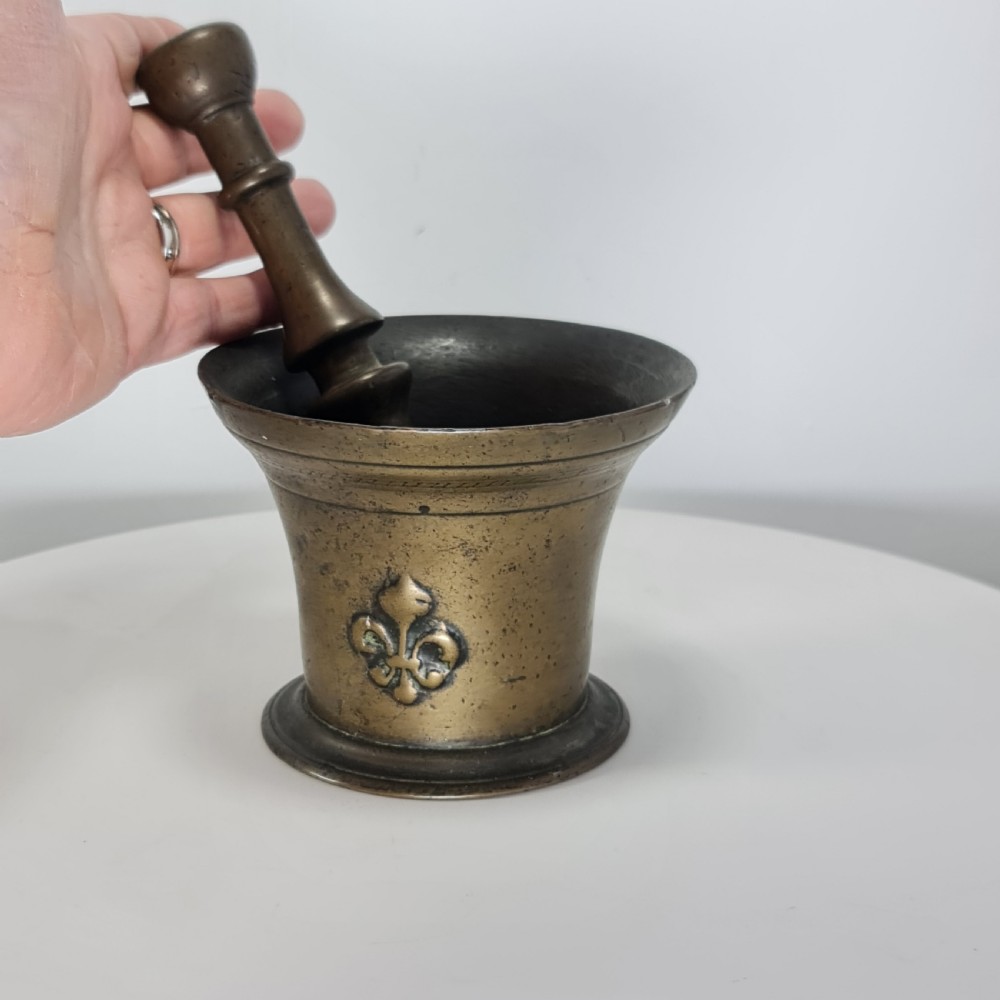 Fabulous 18thc Bronze Mortar and Pestle with Fleur De Lys Design View XII