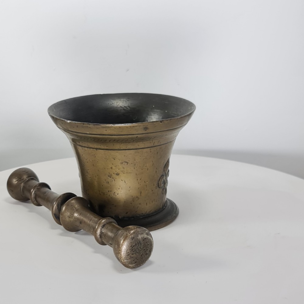 Fabulous 18thc Bronze Mortar and Pestle with Fleur De Lys Design View XIV