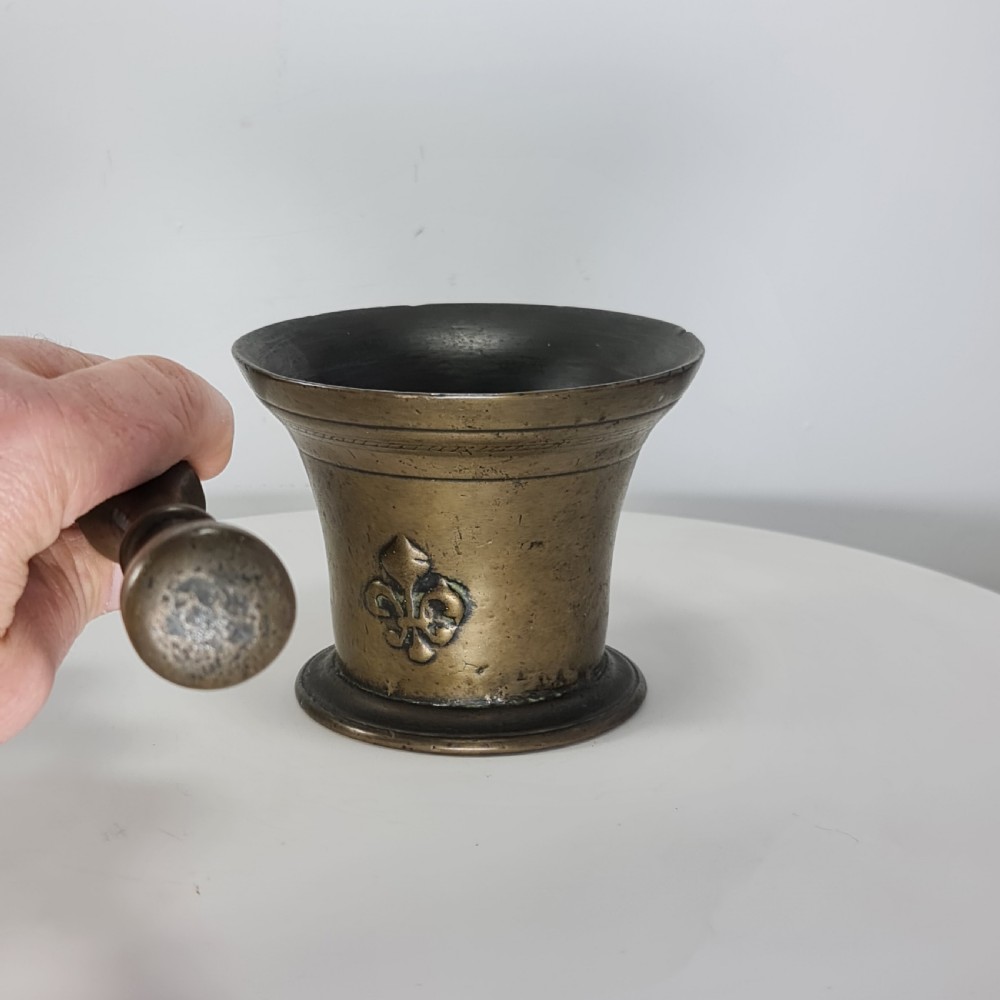 Fabulous 18thc Bronze Mortar and Pestle with Fleur De Lys Design View XVI