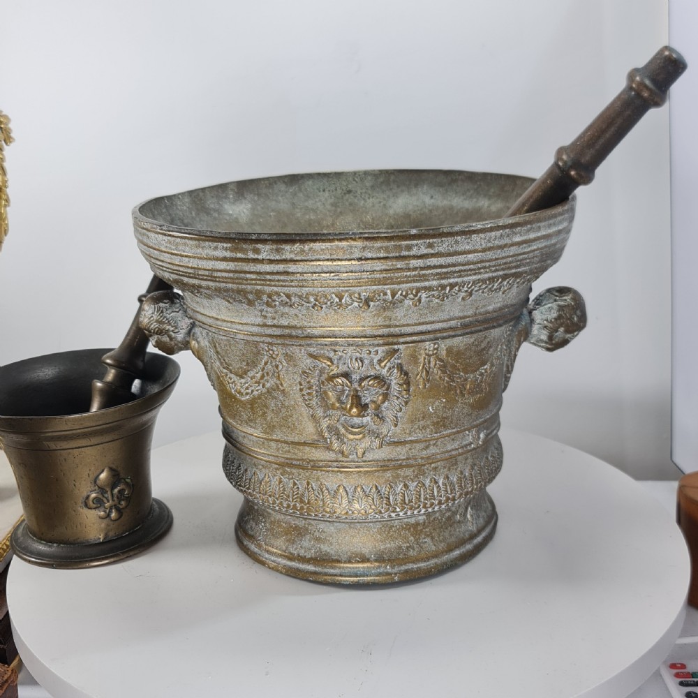 Huge Antique Bronze Mortar & Pestle 25cm Diameter View II