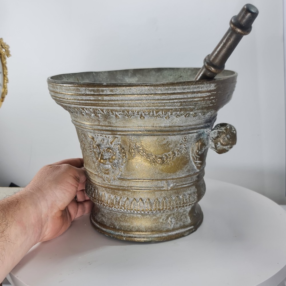 Huge Antique Bronze Mortar & Pestle 25cm Diameter View III