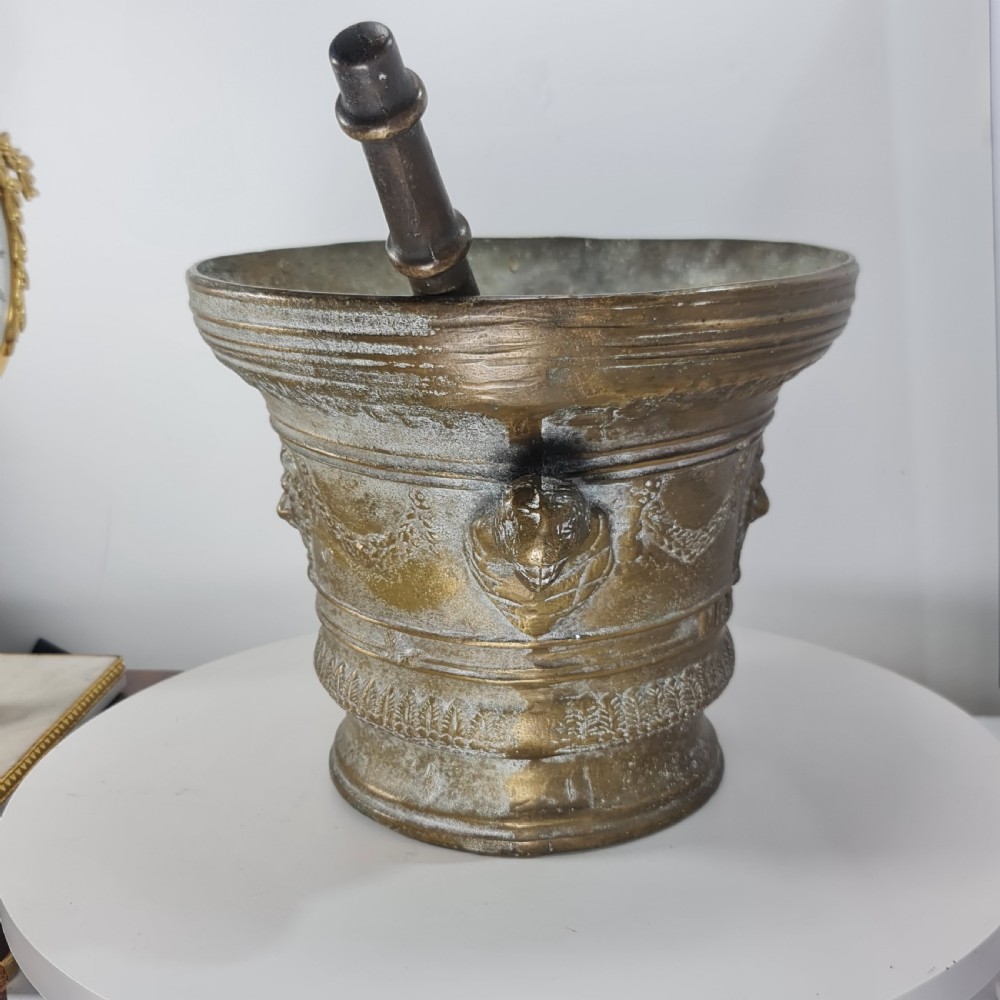 Huge Antique Bronze Mortar & Pestle 25cm Diameter View V