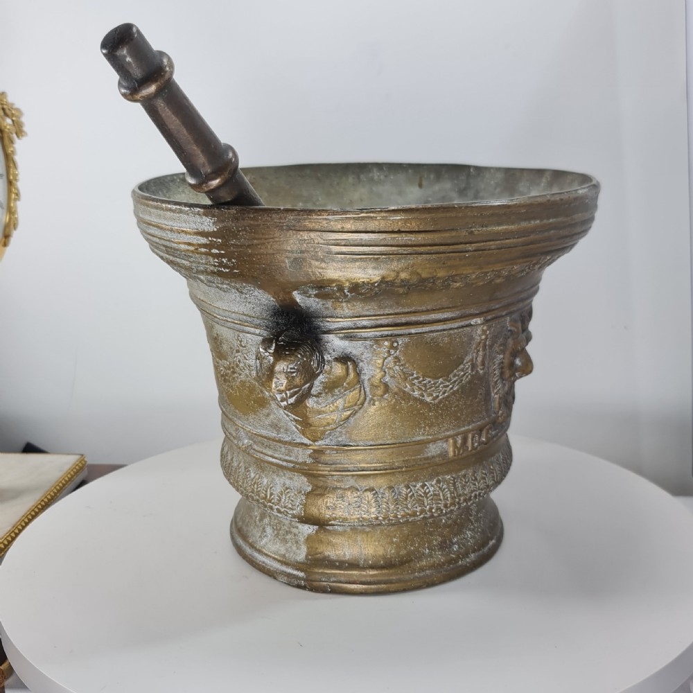 Huge Antique Bronze Mortar & Pestle 25cm Diameter View VI
