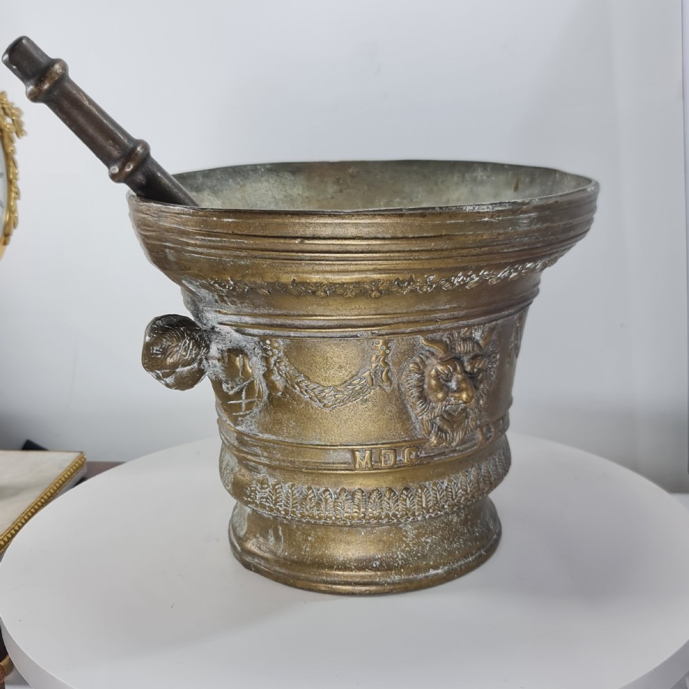 Huge Antique Bronze Mortar & Pestle 25cm Diameter View VII