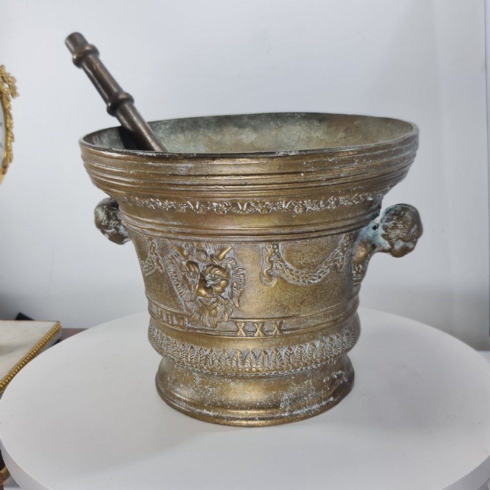 Huge Antique Bronze Mortar & Pestle 25cm Diameter View IX