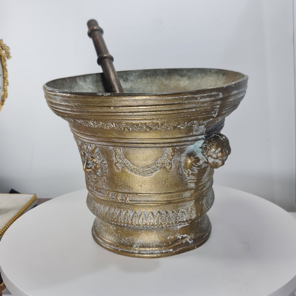 Huge Antique Bronze Mortar & Pestle 25cm Diameter View X