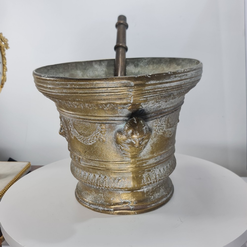 Huge Antique Bronze Mortar & Pestle 25cm Diameter View XI