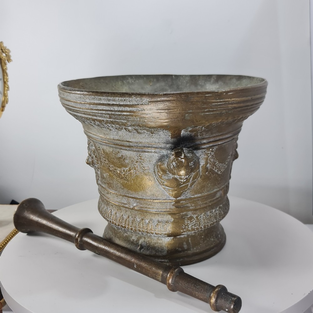 Huge Antique Bronze Mortar & Pestle 25cm Diameter View XII