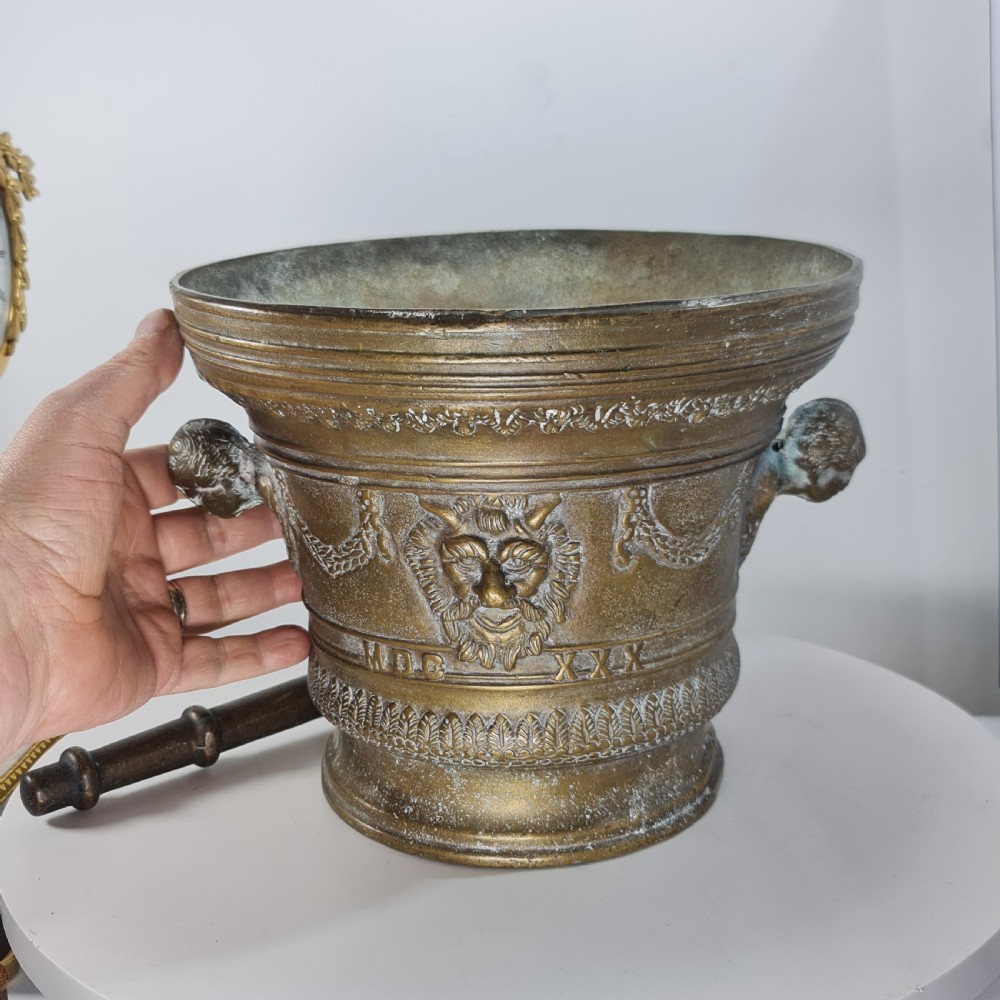 Huge Antique Bronze Mortar & Pestle 25cm Diameter View XIII
