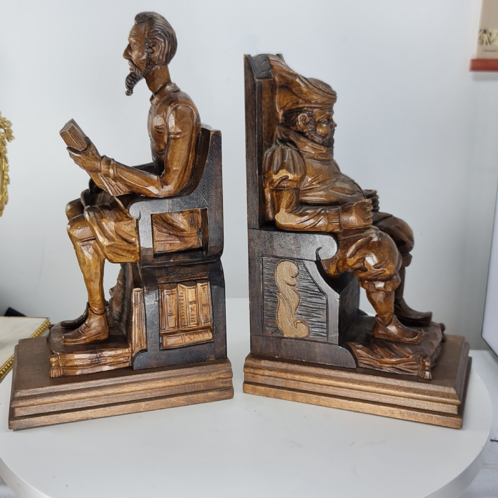 Fabulous Large Antique Carved Wooden Bookends - Shakespeare Falstaff & Bardolph c1920
