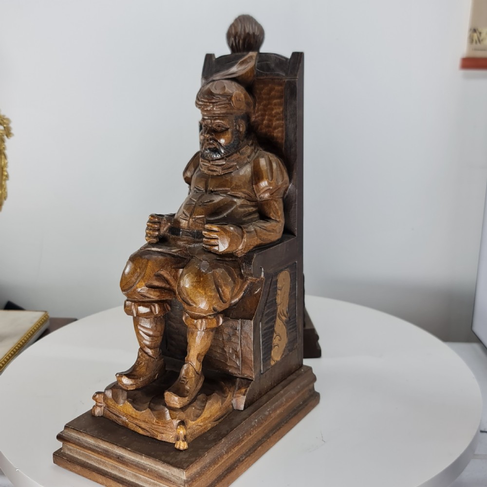 Fabulous Large Antique Carved Wooden Bookends - Shakespeare Falstaff & Bardolph c1920 View XIV