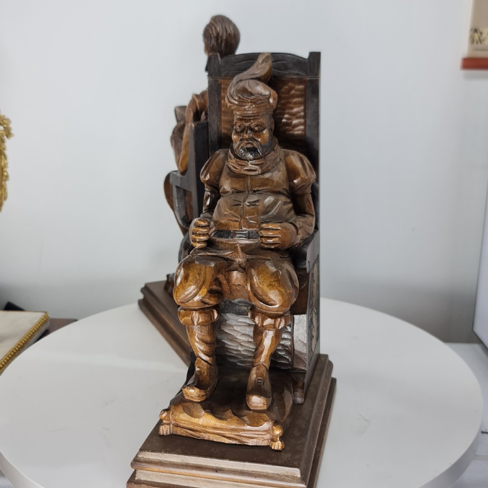Fabulous Large Antique Carved Wooden Bookends - Shakespeare Falstaff & Bardolph c1920 View XV