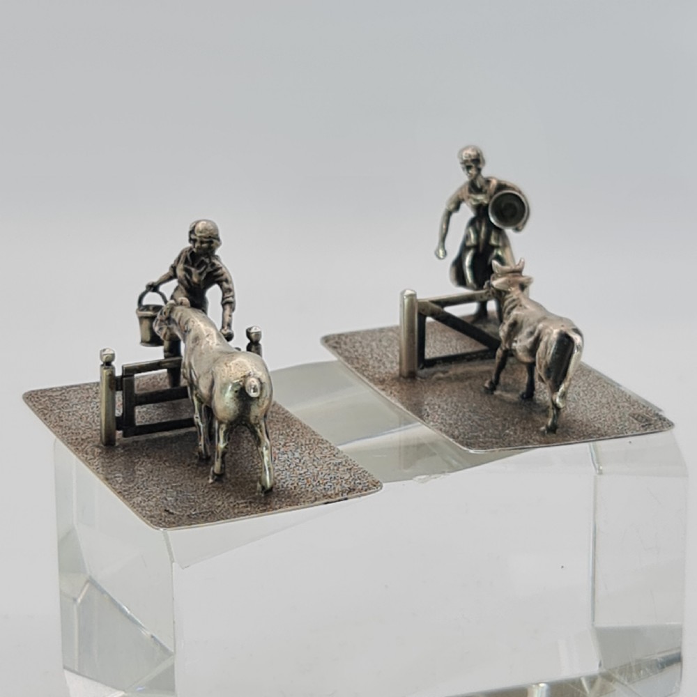 Fine Quality Antique Pr Dutch Silver Farmers and their Cattle c1920s