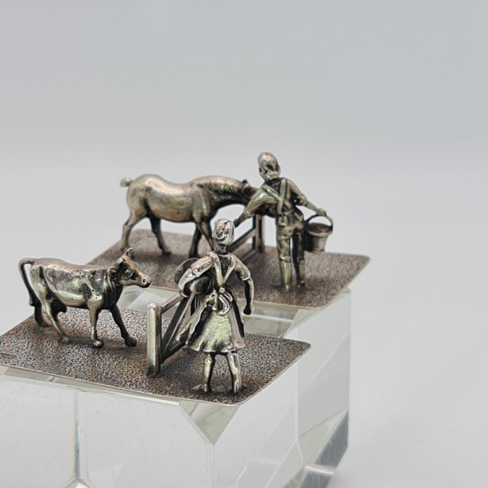 Fine Quality Antique Pr Dutch Silver Farmers and their Cattle c1920s View III