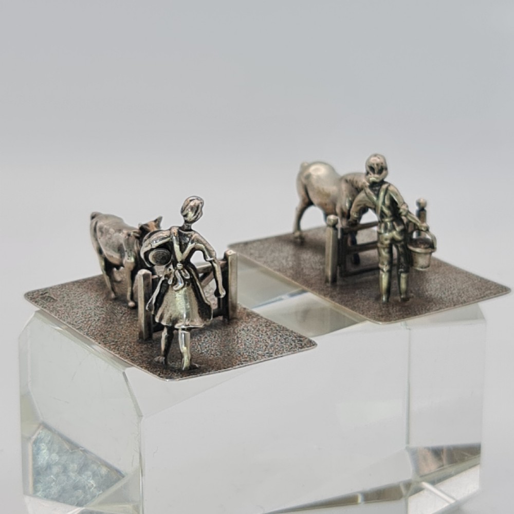 Fine Quality Antique Pr Dutch Silver Farmers and their Cattle c1920s View IV