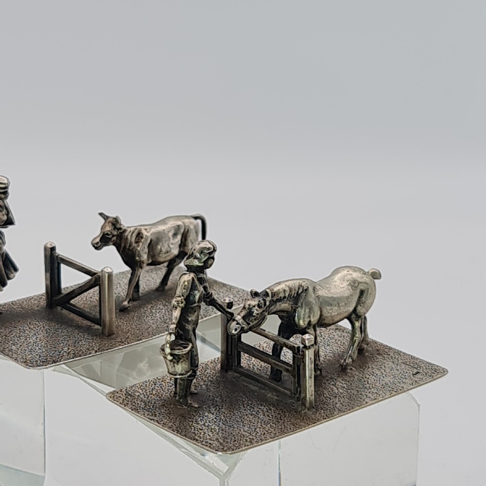Fine Quality Antique Pr Dutch Silver Farmers and their Cattle c1920s View VI