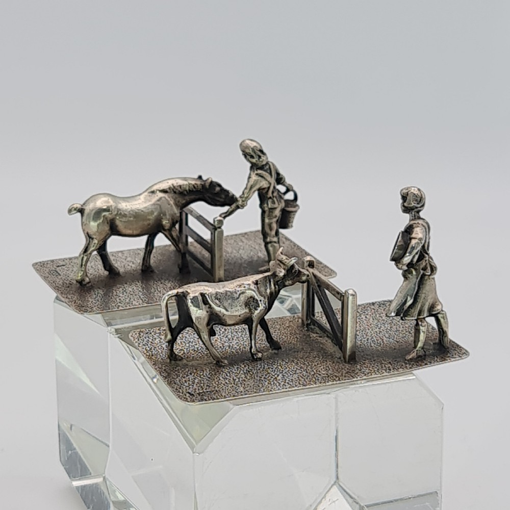 Fine Quality Antique Pr Dutch Silver Farmers and their Cattle c1920s View IX