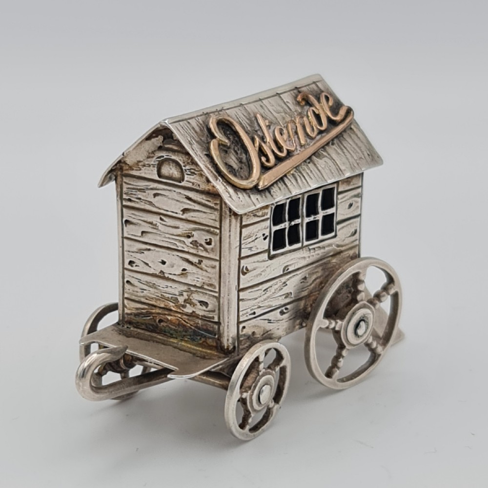 Fine antique Dutch silver miniature bathing wagon c1900