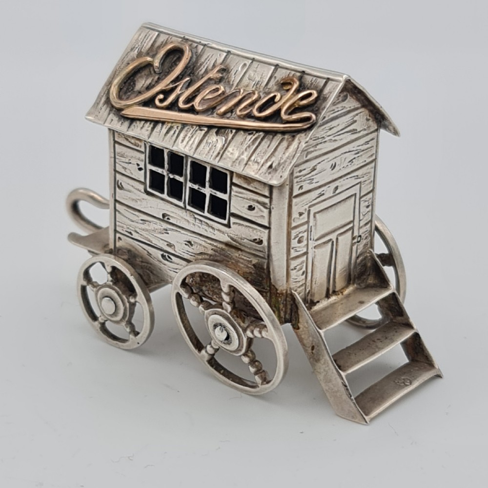 Fine antique Dutch silver miniature bathing wagon c1900 View II