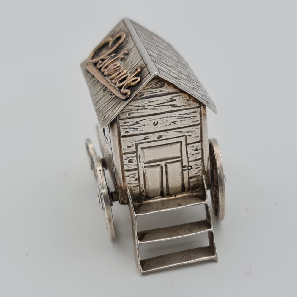 Fine antique Dutch silver miniature bathing wagon c1900 View X