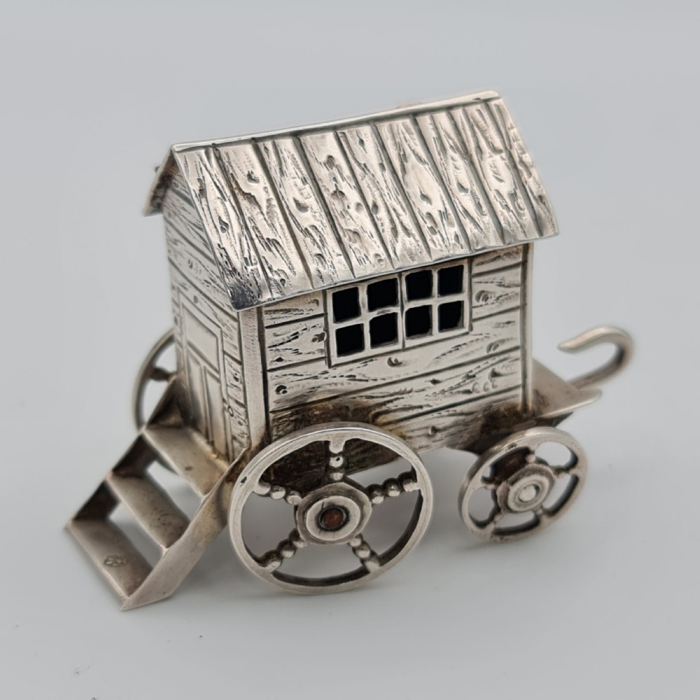 Fine antique Dutch silver miniature bathing wagon c1900 View XI