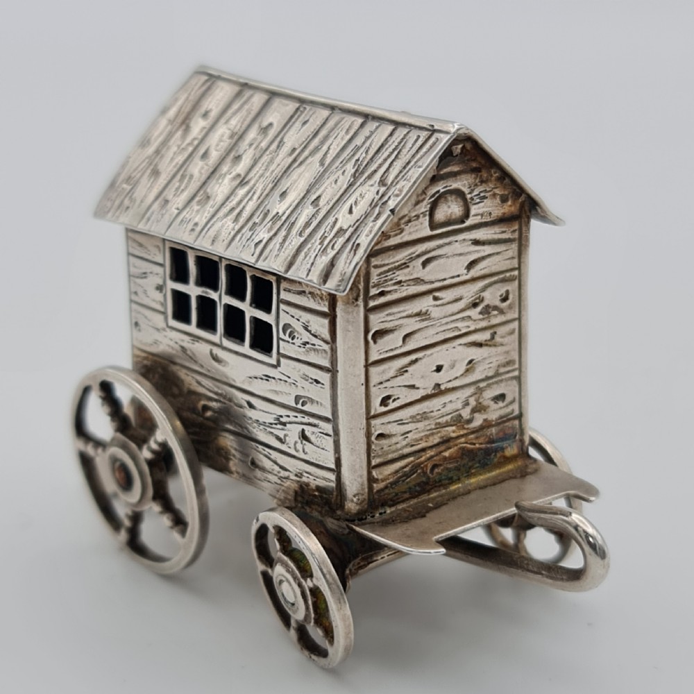 Fine antique Dutch silver miniature bathing wagon c1900 View XII