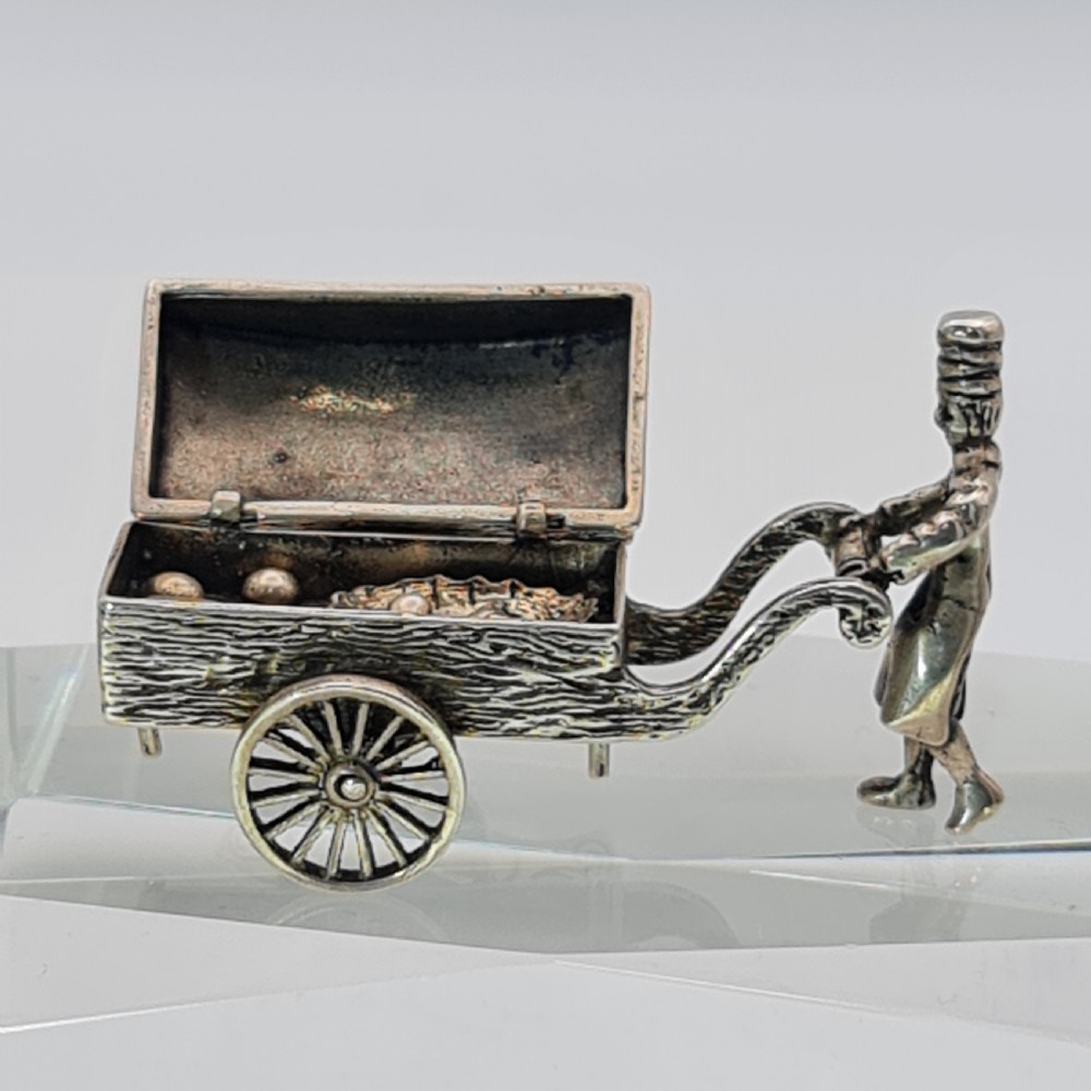 Fabulous Vintage Dutch Solid Silver Bakers Cart and Baker c1920s View V