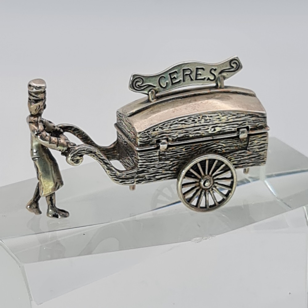 Fabulous Vintage Dutch Solid Silver Bakers Cart and Baker c1920s View IX