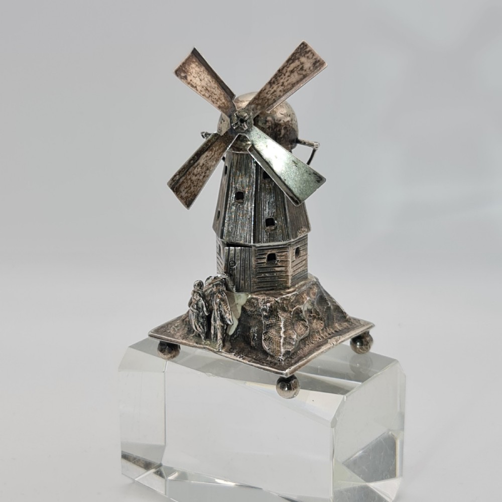 Large & Impressive Dutch Silver Miniature Windmill with Revolving Top Section and Blades  Dated c1888 View II