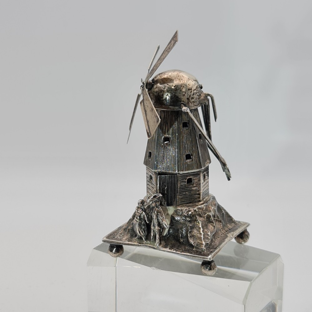 Large & Impressive Dutch Silver Miniature Windmill with Revolving Top Section and Blades  Dated c1888 View III
