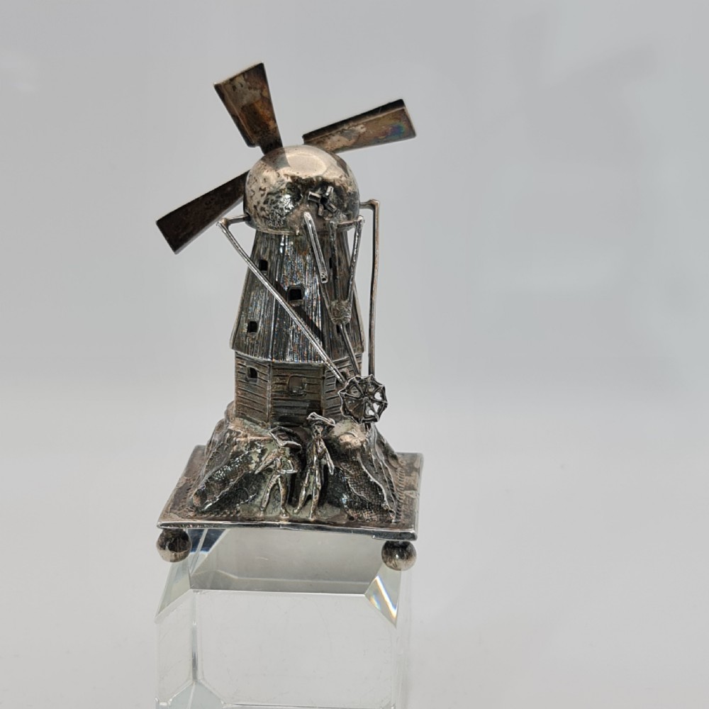 Large & Impressive Dutch Silver Miniature Windmill with Revolving Top Section and Blades  Dated c1888 View VI