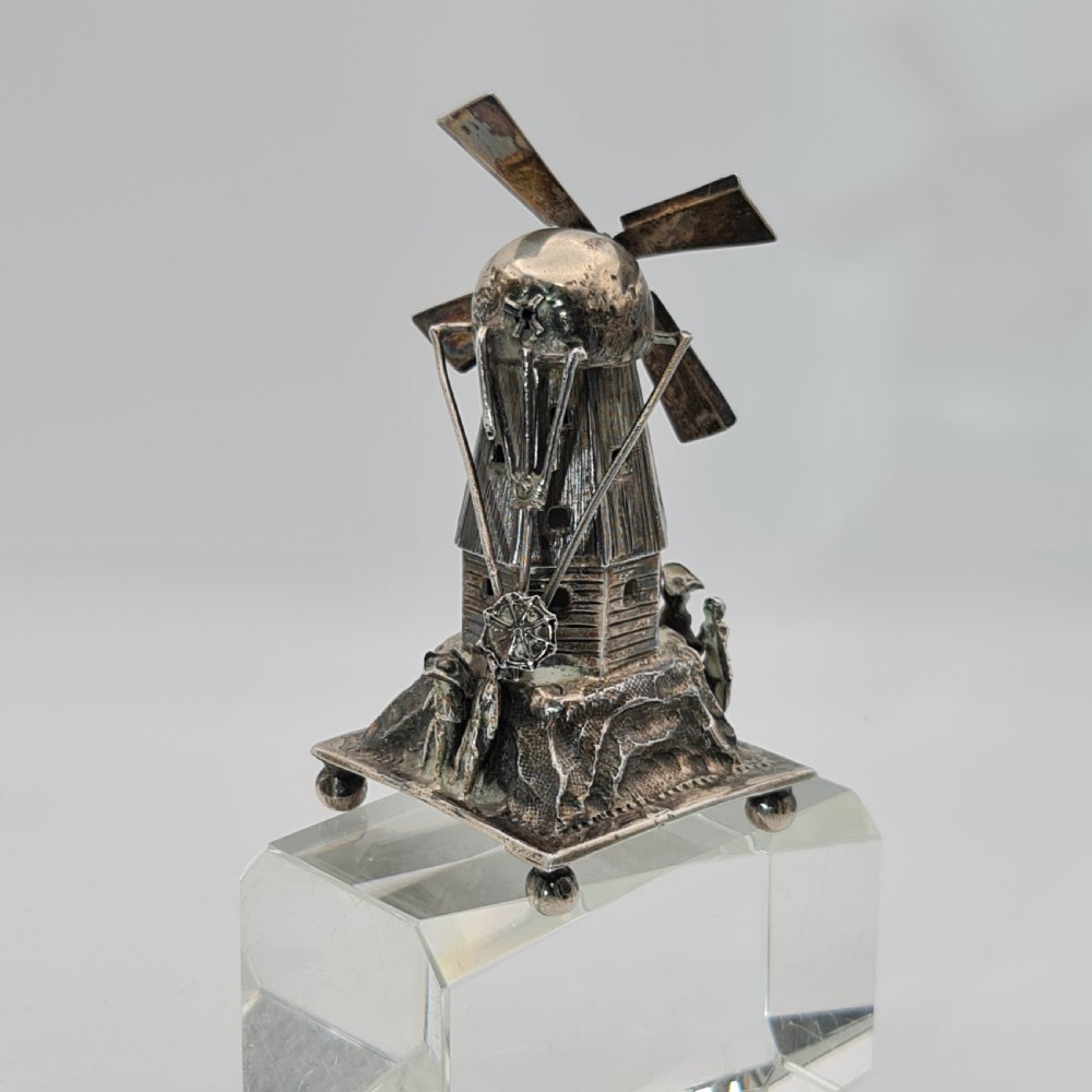 Large & Impressive Dutch Silver Miniature Windmill with Revolving Top Section and Blades  Dated c1888 View VII