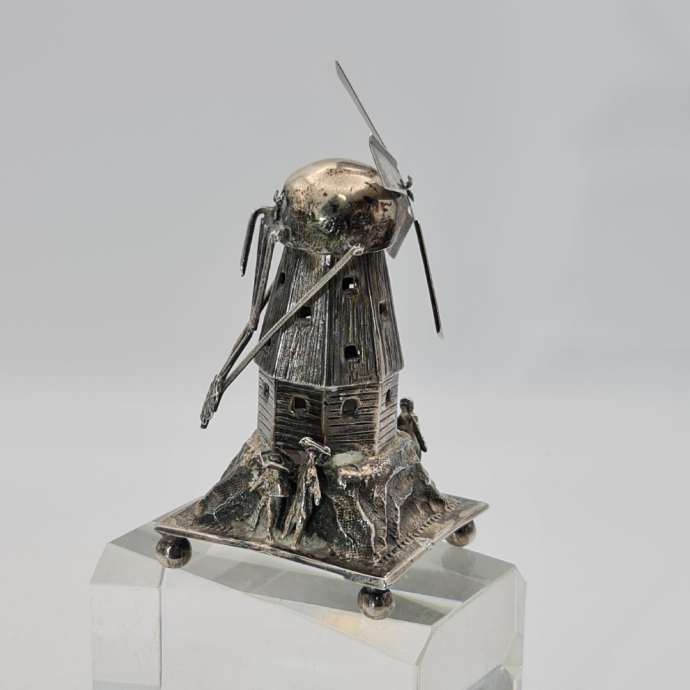 Large & Impressive Dutch Silver Miniature Windmill with Revolving Top Section and Blades  Dated c1888 View VIII