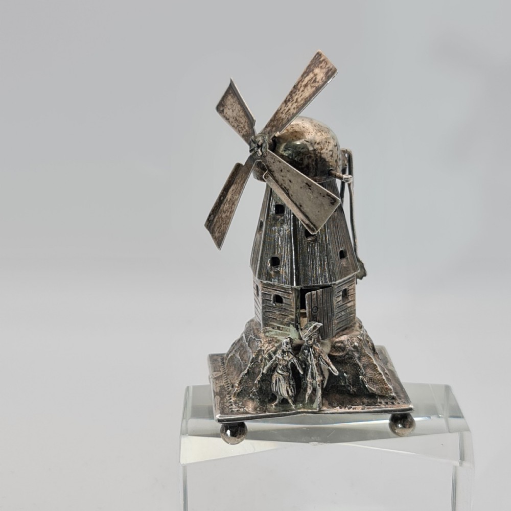 Large & Impressive Dutch Silver Miniature Windmill with Revolving Top Section and Blades  Dated c1888 View IX
