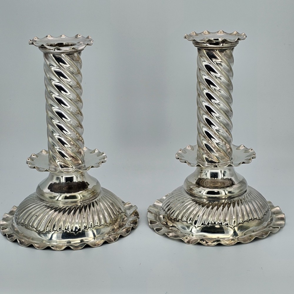 Rare Pair of 16thc/17thc Capstan Style SP Wrythen Candlesticks by Richard Hodd c1880 View II