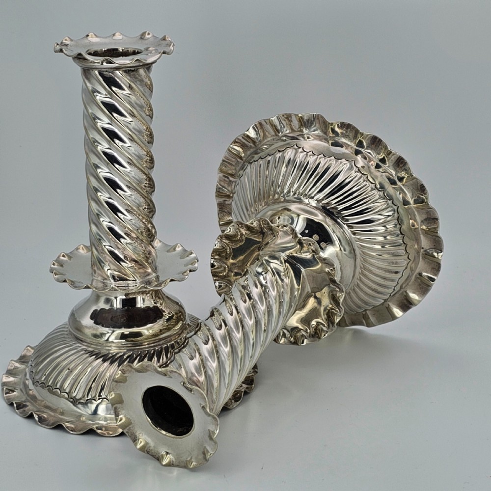 Rare Pair of 16thc/17thc Capstan Style SP Wrythen Candlesticks by Richard Hodd c1880 View III