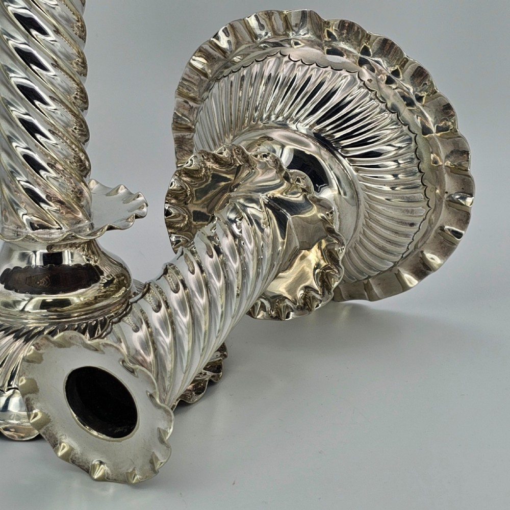 Rare Pair of 16thc/17thc Capstan Style SP Wrythen Candlesticks by Richard Hodd c1880 View IV