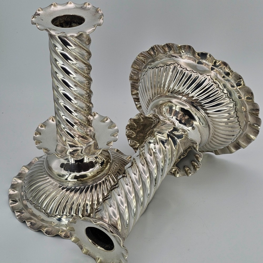 Rare Pair of 16thc/17thc Capstan Style SP Wrythen Candlesticks by Richard Hodd c1880 View V