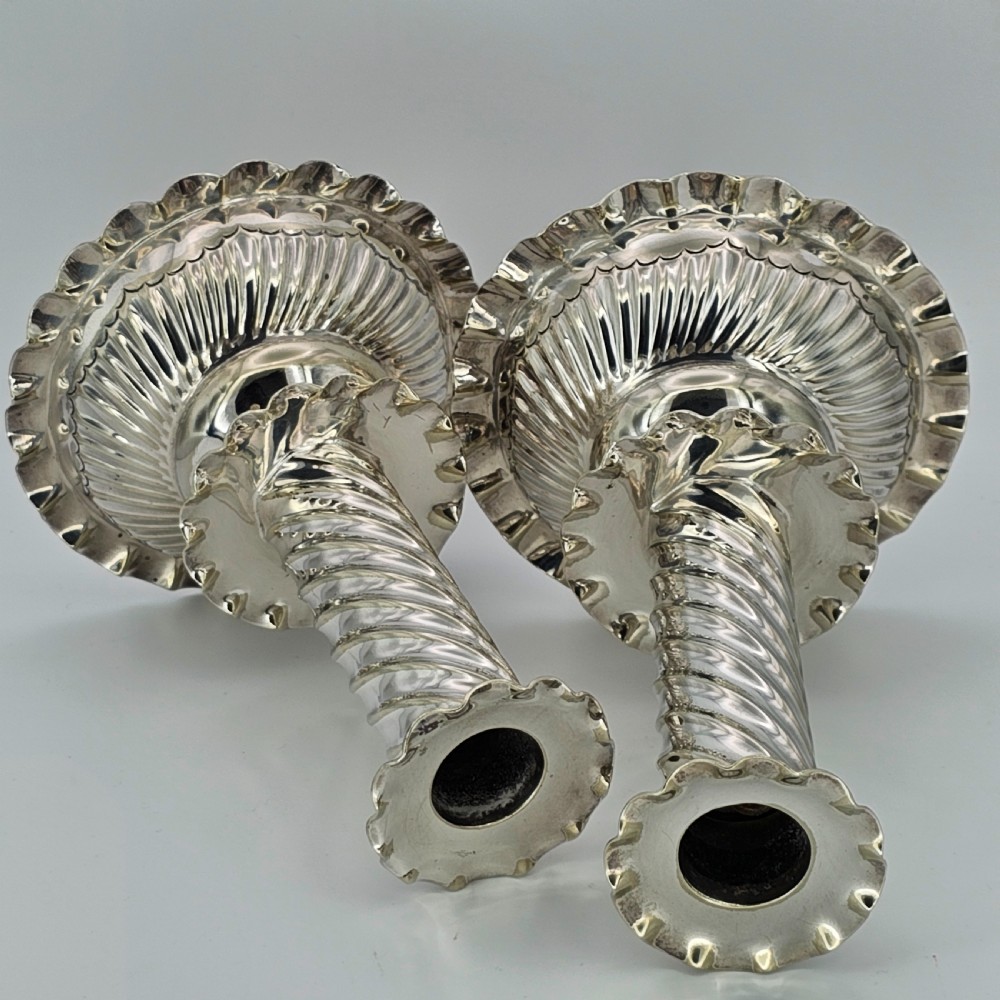 Rare Pair of 16thc/17thc Capstan Style SP Wrythen Candlesticks by Richard Hodd c1880 View VI