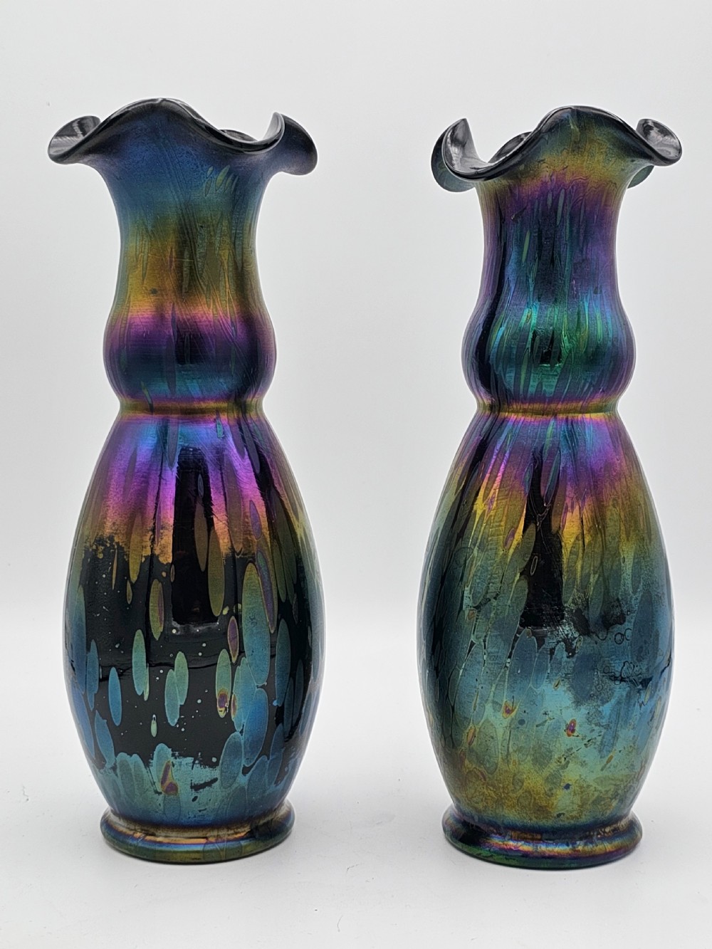 Super Antique Loetz Style Iridescent Vases c1920 View III