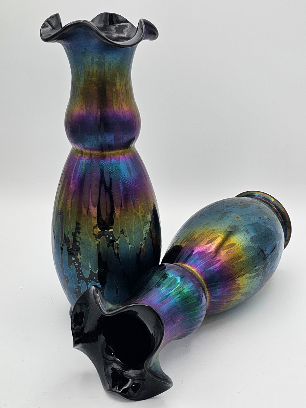 Super Antique Loetz Style Iridescent Vases c1920 View VI
